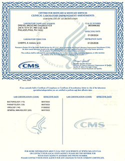 Drexel Medicine Diagnostics CLIA Laboratory Accreditation Certificate